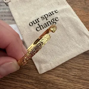 Our Spare Change floral Gold Plated Jewerly small cuff bracelet thumbnail 5