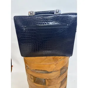 Valerie Barad Vintage Navy Blue Croc Embossed Satchel Crossbody Bag Metal Handle thumbnail 5
