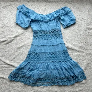 Free People Boho Blue Puff Sleeve Mini Dress Size 6 thumbnail 1