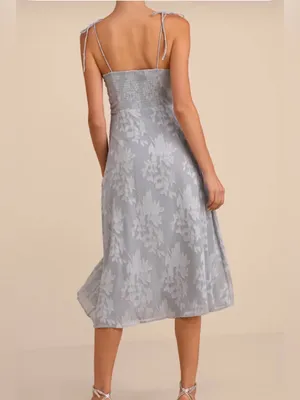 Lulus Loveliest Looks Dusty Blue Floral Jacquard Tie-Strap Midi Size Large thumbnail 2