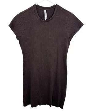RVCA‎ Women's Dark Brown Ribbed Mini Dress Sporty Beach Y2K 90s Retro Babydoll thumbnail 1