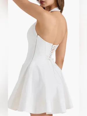 NEW HOUSE OF CB Sasha Halter white cotton Minidress Sz L thumbnail 2