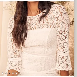 NWT Lulus Show My Love White Floral Lace 3/4 Bell Sleeve Mini Dress‎ MEDIUM thumbnail 3