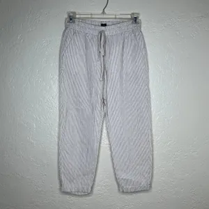 J.Crew Striped Linen-Cotton Blend Drawstring Pants Beige White AY192 Womens 6 thumbnail 2