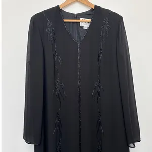1990s Night Studio black beaded chiffon gown with sheer overlay & sleeves 16 thumbnail 13