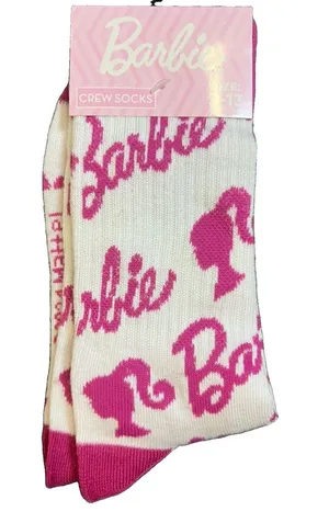 Barbie Crew Socks Pink and White Adult 9-13 Barbiecore Fun Novelty thumbnail 1
