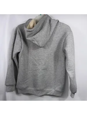 Women’s Gray Sherpa Lined Pullover Hoodie Size M Drawstring Kangaroo Pocket thumbnail 7
