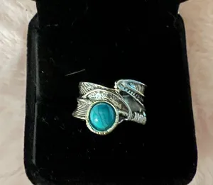 Gorgeous Bohemian Turquoise Antique Silver Ring Size 6 thumbnail 1