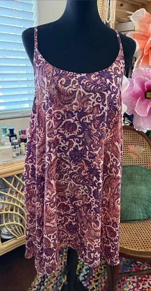 Free People Intimately Emily Purple Paisley Floral Boho Mini Swing Slip Dress thumbnail 1