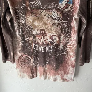Katina Marie Shirt Large Brown Western Cowgirls‎ Graphic Long Sleeve USA Grunge thumbnail 3