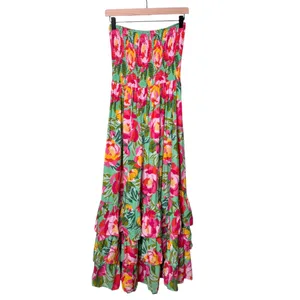 Abel The Label Floral Tiered Strapless Smocked Mimosa Maxi Dress Pink Size Large thumbnail 2