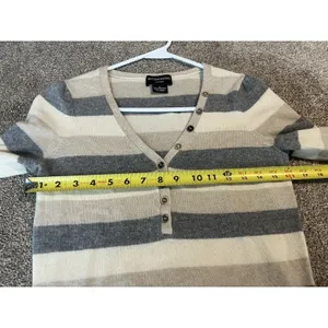 Women's Sutton‎ Studio Brown Stripes 100% Cashmere Pullover Luxury Sweater XS thumbnail 6