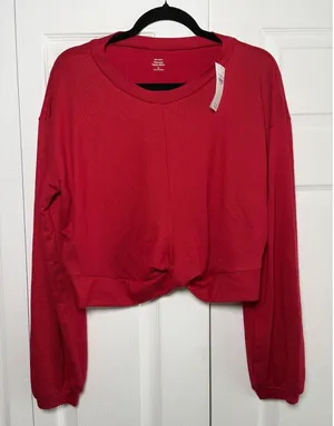 Gilly Hicks Knot Front Cropped Sweatshirt Womens Size XL Red Casual‎ Knit NEW thumbnail 1