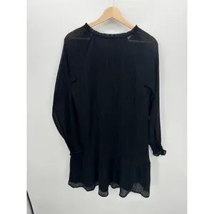 Loft Pleated Tie Neck Dress Womens Medium‎ Black Long Sleeve Knee Length BW18 thumbnail 2