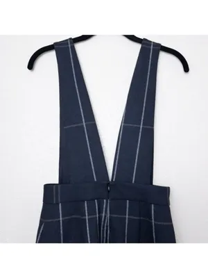 NWT Maje Jola Checked Pinafore Plaid Dress 36 Marine S Overalls Tartan Button thumbnail 12