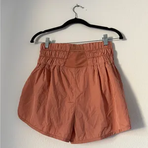 FP Movement by Free People Smocked High-Waist Athletic Shorts in Rust thumbnail 3
