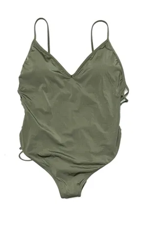 NWT Abercrombie Original Cheeky lace up tie sides one piece swimsuit size XL NEW thumbnail 1