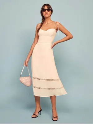 NWT Reformation Ronan Midi Dress Lace Ivory Tie Strap sz 4 thumbnail 2