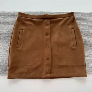 Free Planet Cognac Brown Faux Suede Snap Front Detail Stretch Mini Skirt thumbnail 8
