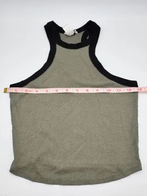 Bozzolo Ribbed Halter Tank Top Olive Green Black Contrast Trim Crop Sleeveless Top Sz S thumbnail 4