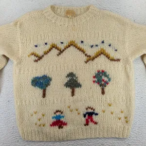 Vintage‎ Sanger-Harris Italy Mohair Wool Novelty Scenic Sweater Cream Medium thumbnail 3