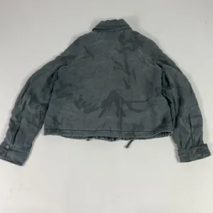 Marrakech Jacket Womens Medium Gray Linen‎ Camo Moto Zip Pockets Anthropolegie thumbnail 10