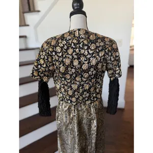 Vintage 70s Black & Metallic Gold Brocade Maxi Dress Matching Jacket Set thumbnail 4