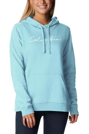 Columbia Women’s Blue/Teal Script Logo Pullover Hoodie Size S thumbnail 1