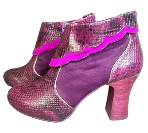 Vintage Ankle Booties Suede Leather Purple Snakeskin Boots Womens Size 6.5 thumbnail 1