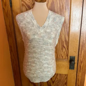 Vintage 80s Knit Sweater Vest Neutral Speckled V-Neck Sleeveless Boho Layering thumbnail 5