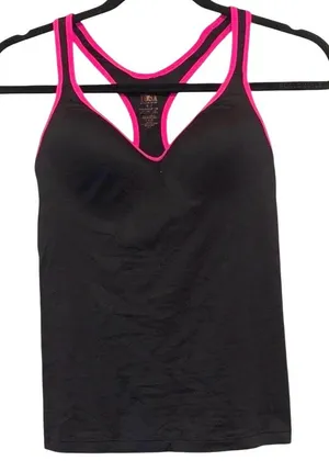 Victoria's Secret PINK Black Racerback‎ Tank Top with Pink Trim Push Up Cami thumbnail 1