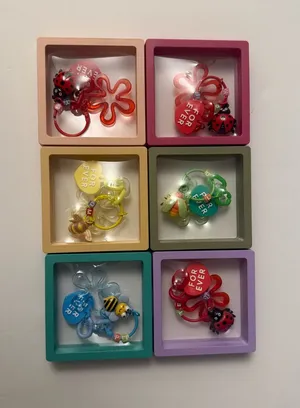 Cute Keychain Set - Red, Pink, Yellow, Green, Blue, Purple in a 3D Floating box! thumbnail 1