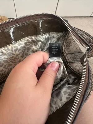 GUESS Brown Monogram Satchel Purse with Logo Plaque thumbnail 10
