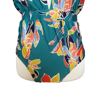 ModCloth Swimsuit Women’s Medium Teal Floral One Piece Bethany Halter Retro thumbnail 6