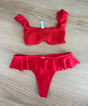 Frankie's Bikinis Red Ruffled Bikini Set - Two Piece Swimwear thumbnail 1
