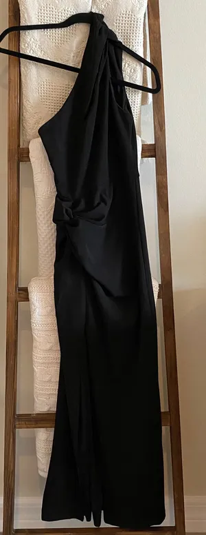 Lulu’s black gathered detailing one shoulder full length dress thumbnail 1