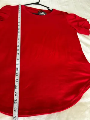 Women's Red V-Neck Short Sleeve Top with button embellishments Size Medium thumbnail 8
