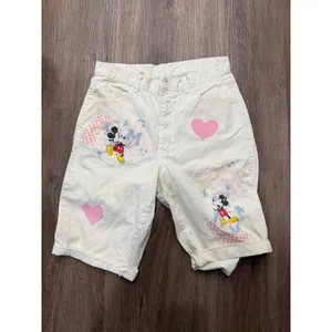 Vintage‎ Mickey Mouse White Jean Shorts Patches Hearts Disneycore Youth thumbnail 2