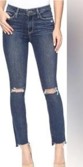 Paige Hoxton Ultra Skinny Jeans Quinnley Dest Wash Dark Blue Size 23 Distressed thumbnail 1