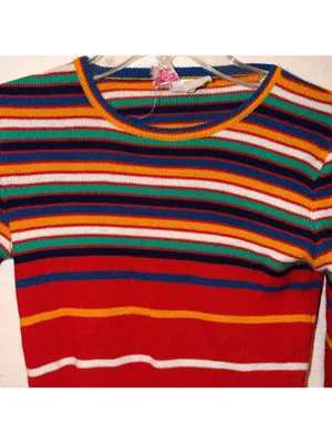 60’s Vintage Sweater Rainbow striped lightweight sweater unisex 70s cottagecore thumbnail 3