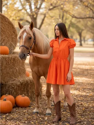 Deluc Gasus Orange Puff Sleeve Mini Shirt Dress Fall Autumn Size M thumbnail 2