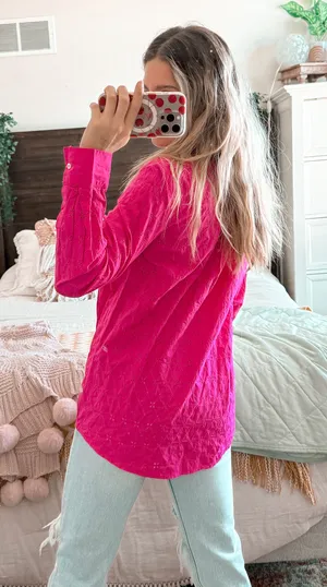 Gap Hot Pink Eyelet Button Up  thumbnail 3