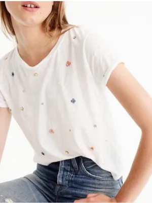 J. Crew Embellished White Tee thumbnail 1