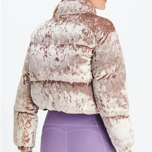 Fabletics Teddy Pink Wander Crushed Velour Crop Puffer Jacket Large thumbnail 2