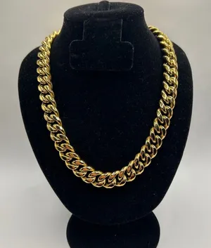 Miami Cuban Chain 14mm 22 Inch Real Gold Mens Plated Stainless Steel Solid thumbnail 1