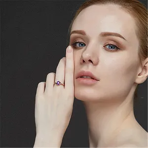 14K Rose Gold Plated Adjustable Purple Crystal Amethyst Ring for Women thumbnail 5