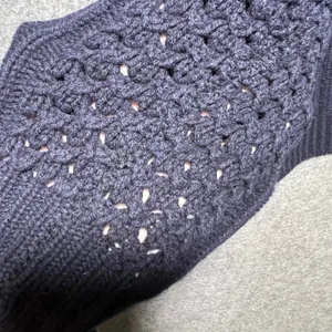 J.Crew Navy Blue‎ 100% Wool Sweater Bobble Diamond Cable Knit Crewneck Medium thumbnail 9