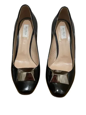MaxMara Patent Leather Pumps Black Silver Hardware Womens Size 37.5 Heels thumbnail 4