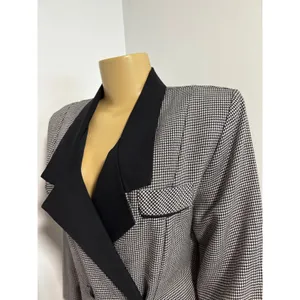 90s Abbey Lane Vintage Houndstooth Double Breasted Blazer Dress Black White 12 thumbnail 4