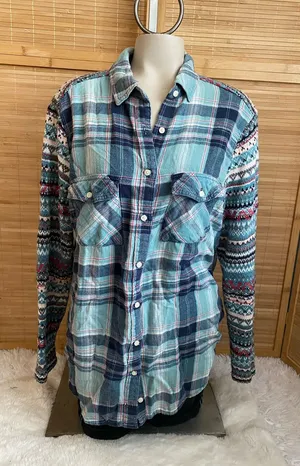 Tokyo Darling Top Woman’s Multicolor Western Tartan Flannel Boho Button Up small thumbnail 1